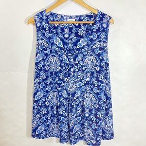 Sleeveless Blue Paisley Swing Top 2X